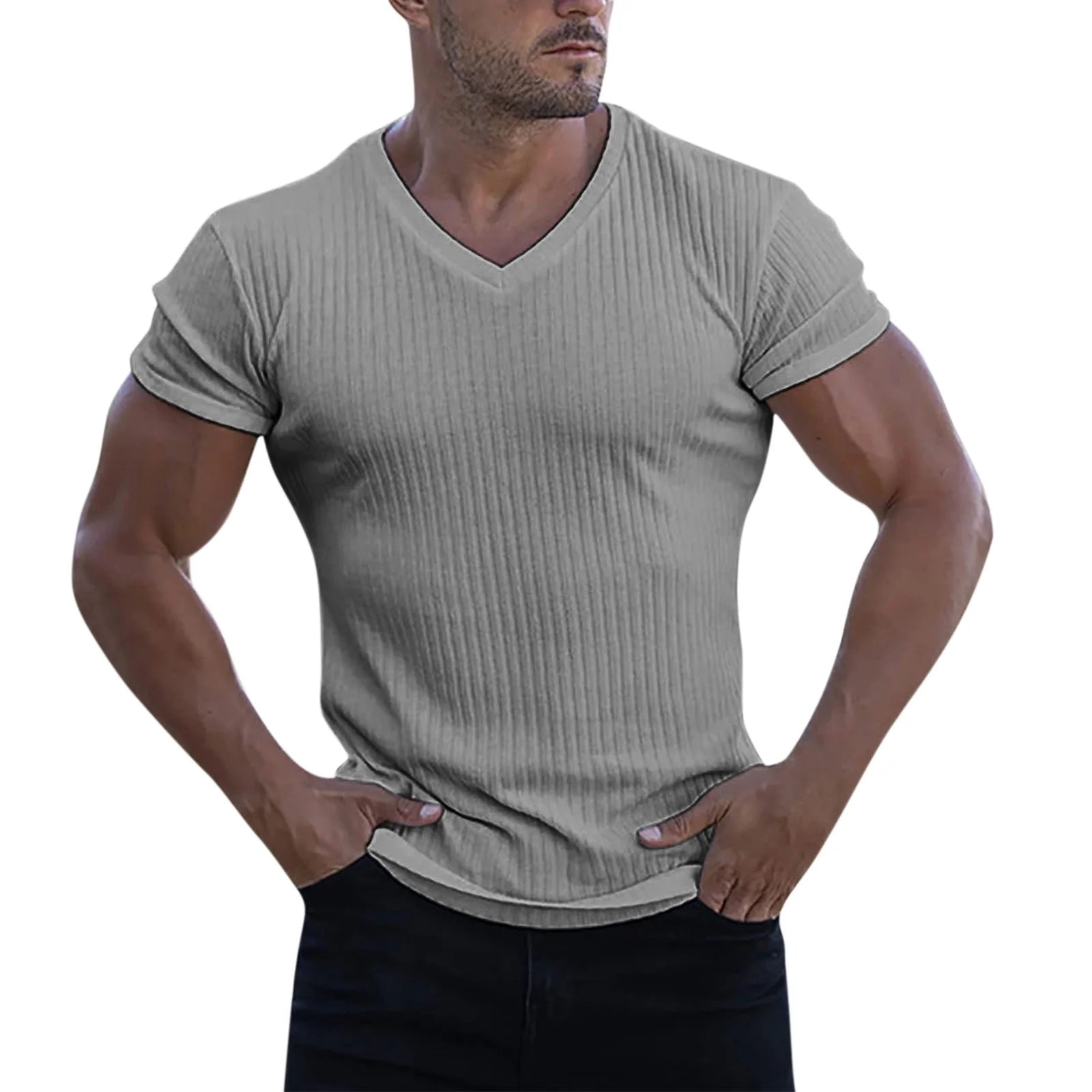 Remera hombre MC al cuerpo escote v